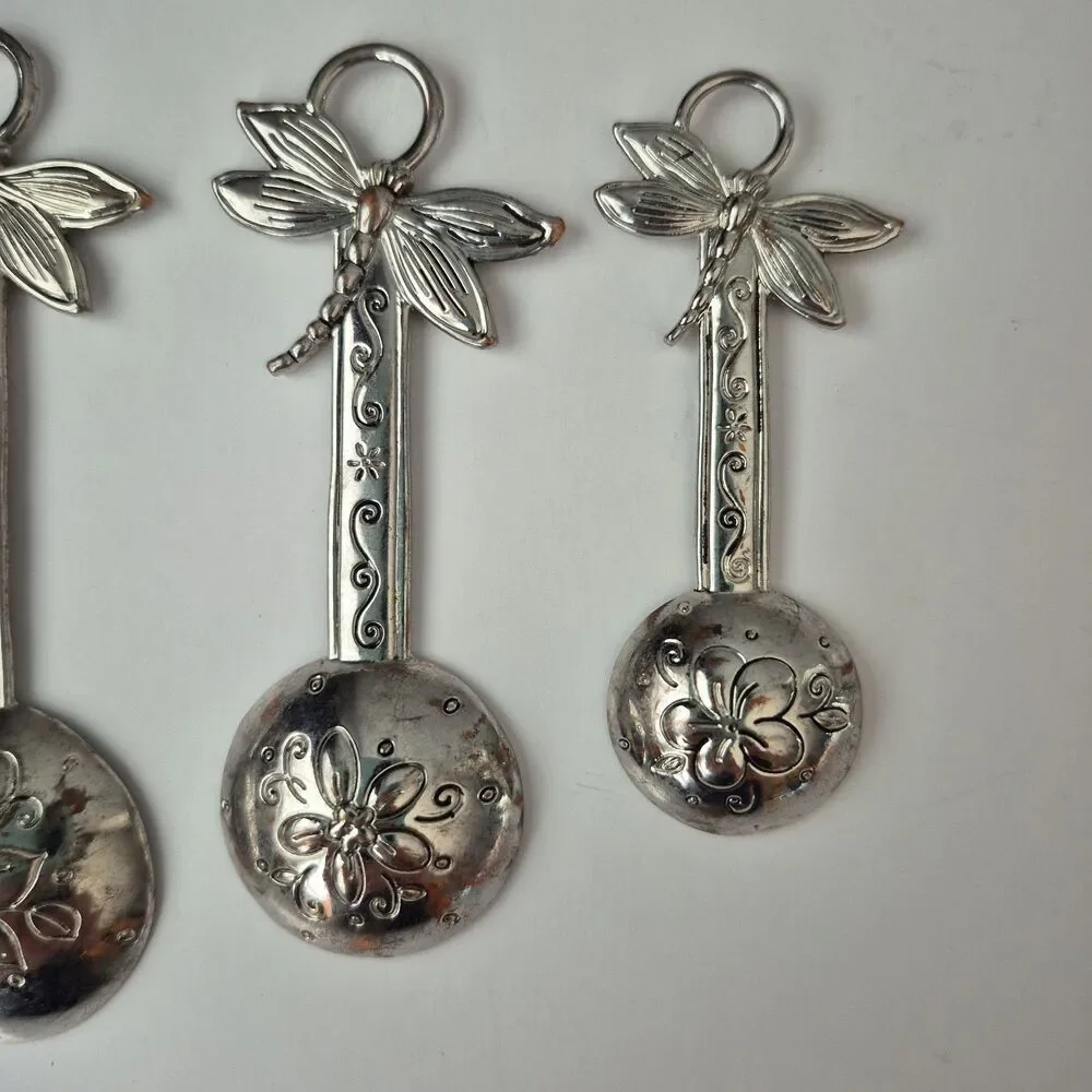 GANZ Silver Embossed Set of 4 Decorative Butterfly and Flower Measuring Spoons